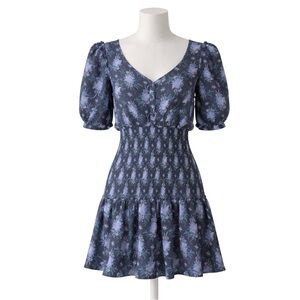 LoveShackFancy Brickell Dress Blue Noir Floral Mini NWT Size M Puff Sleeve $475